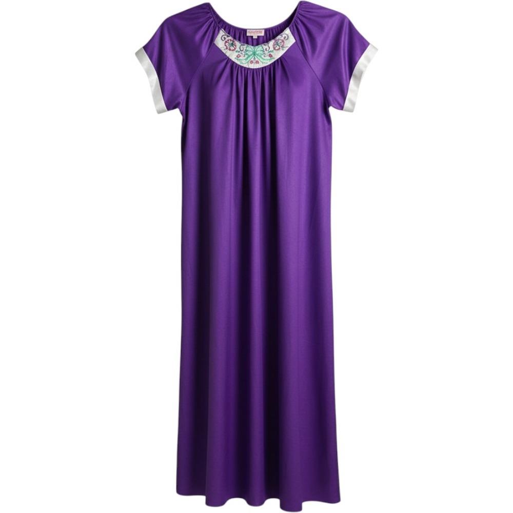 Vintage Carriage Court Sears Purple Nightgown Embroidered Floral Maxi Lounger SM
